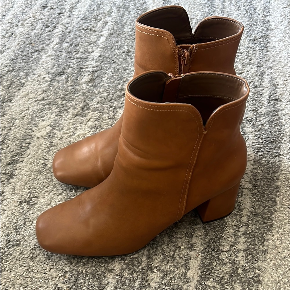 Tan Square Toe Ankle Boots